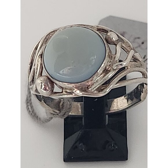 Ring Blue Chaladony Size 11  Silver 6.3 gr  Jerry Fran Harr  25 mm  10 mm Stone - Picture 1 of 15